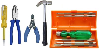 Inditrust new Heavy duty Claw Hammer Plier 6pc Screwdriver Wire cutter & Electric Tester Hand Tool Kit(5 Tools)