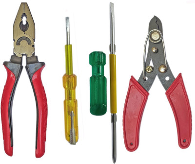 Inditrust Plier Electric Tester Wire cutter & 2in1 Screwdriver (Pack of 4) Hand Tool Kit(4 Tools)