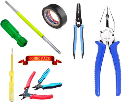 Gadariya King 8inch plier and 7inch ,tape 6inch 2in 1 screwdriver and cutter pack of 7 Power & Hand Tool Kit(7 Tools)