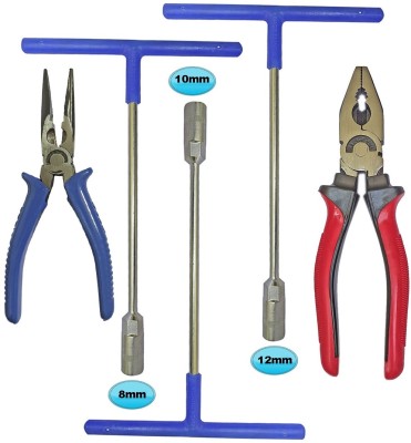 Inditrust new 3pc Hex T Socket (8, 10 & 12)mm spaner set with Nose Plier and Plier set Hand Tool Kit(5 Tools)