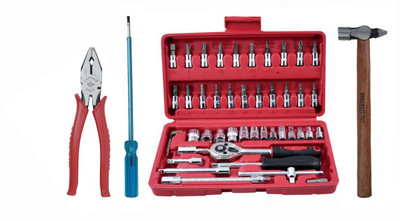 ALYRATOOLS 2-Piece Ratchet Socket Set with Tester, Plier, and Hammer Hand Tool Kit(4 Tools)