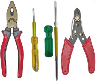 DUMDAAR Plier Electric Tester Wire cutter & 2in1 Screwdriver (Pack of 4) Hand Tool Kit(4 Tools)