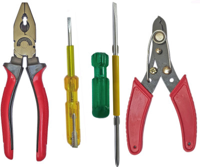 DUMDAAR Plier Electric Tester Wire cutter & 2in1 Screwdriver (Pack of 4) Hand Tool Kit(4 Tools)