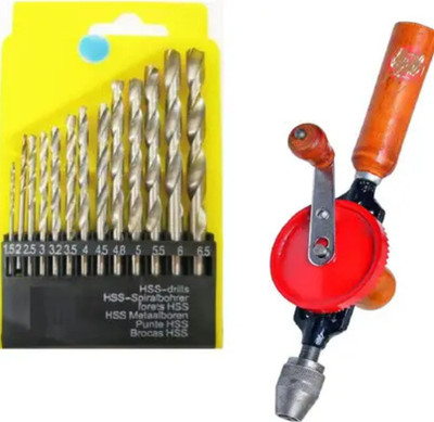 TOOLBUX Hand Drill Lever Machine with Manual Precision Drilling Tool Kit Metal Power & Hand Tool Kit(14 Tools)