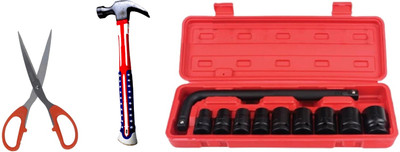 ALYRATOOLS 3-piece Tool Set Socket Kit with Scissors & Hammer Hand Tool Kit(3 Tools)