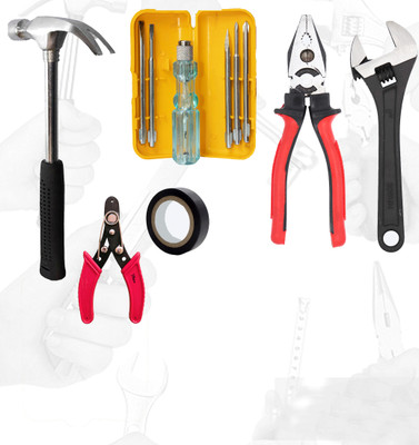 Hillgrove HGCM142M1 Combo of 6Pcs - Plier, Adjustable Wrench, 5in1 Screwdriver,Claw Hammer Hand Tool Kit(6 Tools)