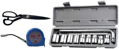 ALYRATOOLS 3-in-1 Scissors 5M Tape Socket Set Hand Tool Kit(3 Tools)