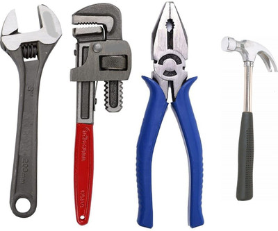 NSK TOOLS 8 Inch Combination Plier, 10 Inch Pipe Wrench (Pack Of 4pcs Set ) Hand Tool Kit(4 Tools)