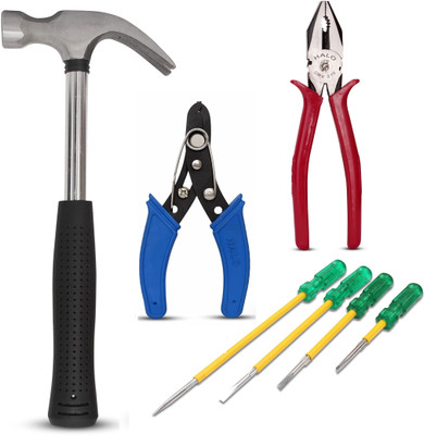 Toolsbae - Hand Tools Set of 4, Claw Hammer, Combination Plier, Wire Cutter & Screwdriver Hand Tool Kit(4 Tools)