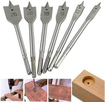 Kiesh 6 Pcs Hex Shank Flat Drill Bits set For Spade Boring In Wood, Plastic, PVC, Etc Power & Hand Tool Kit(6 Tools)