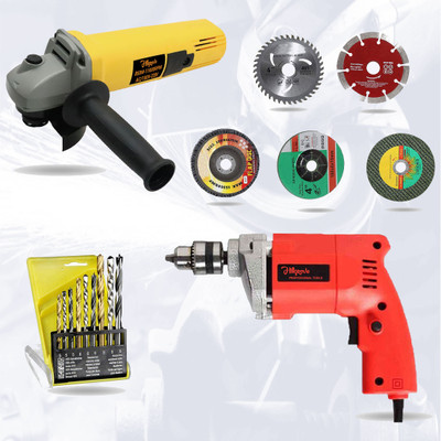 Hillgrove HG710M3 4inch Angle Grinder with 10mm Drill Machine for Making Holes Power & Hand Tool Kit(9 Tools)