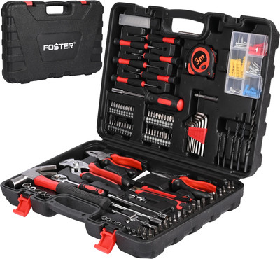 FOSTER FHT-910 182pcs Home Tool Kit with Screwdriver set,Allen Keys, Wrench, Socket Set Hand Tool Kit(182 Tools)