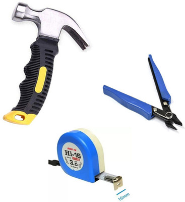 Red Champion Small Hammer Stubby Mini Claw Hammers With Nipper Wire Cutter And 3m Inch tape Power & Hand Tool Kit(3 Tools)