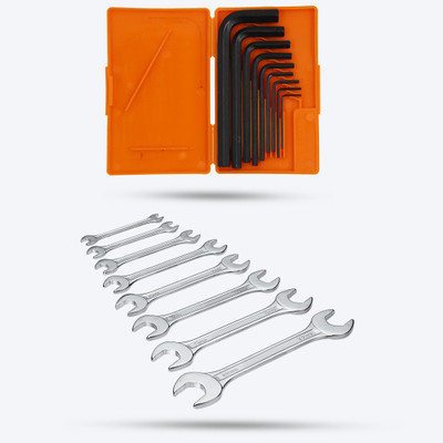 Hillgrove HGCM8M3 8Pcs Double Open Ended Wrench Set with 9Pcs Hex Allen Key Set Hand Tool Kit(2 Tools)