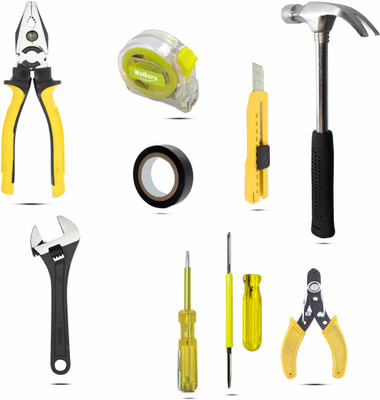 Walkers WKCB82M1 9Pcs Useful Hands Tools Hammer+Plier+Adjustable Wrench+Wire Cutter Kit Hand Tool Kit(9 Tools)