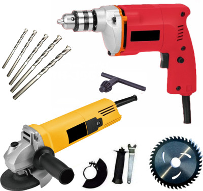 RanPra 10MM DRILL MACHINE 1WOOD CUTTING BLADE WITH ANGLE GRINDER AND 5PCS DRILL BIT SET Power & Hand Tool Kit(8 Tools)