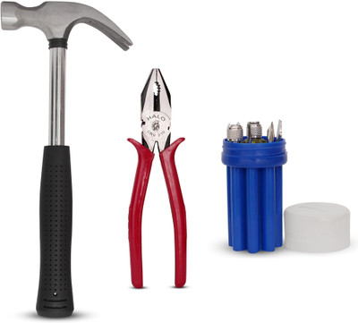 Toolsbae - Hand Tools Set of 3, with Claw hammer, Combination Plier and 8in1 Screwdriver Hand Tool Kit(3 Tools)