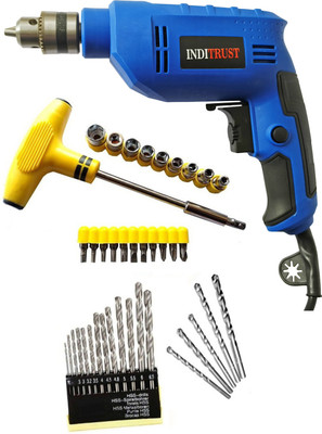 Inditrust 400W 10mm reversible drill machine 22pc Socket set 13pc HSS and 5pc masonry set Power & Hand Tool Kit(41 Tools)