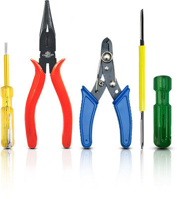 Snoktool Nose Plier Combo with Wire stripper, Line Tester, 2in1 Screwdriver Hand Tool Kit(4 Tools)