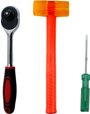 ALYRATOOLS 3 PCS Ratchet Handle, Soft-Face Hammer & Screwdriver Hand Tool Kit(3 Tools)