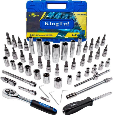 KINGTUL Tool Set 53pcs, 1/4, 6-sided, 4-14mm, deep heads 6-14mm Power & Hand Tool Kit(53 Tools)