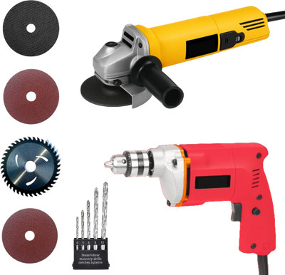 RanPra 10 MM DRILL MACHINE AND 4 INCH ANGLE GRINDER 4 MULTIUSE BLADE Power & Hand Tool Kit(7 Tools)