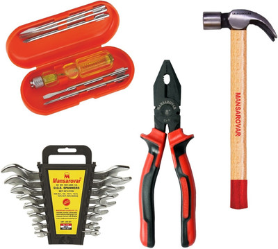Mansarovar MSK08 Home Must Kit- Plier/Screw Driver 5 pc/Spanner 6 pc/Claw Hammer Hand Tool Kit(15 Tools)