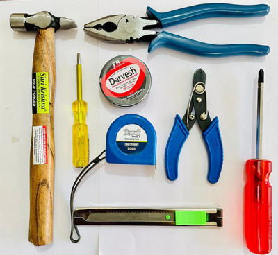 Toolhub Smart Hand Tool Kit For Home | Wood Hammer, Plier, Wire-C, Tester Etc. Hand Tool Kit(8 Tools)