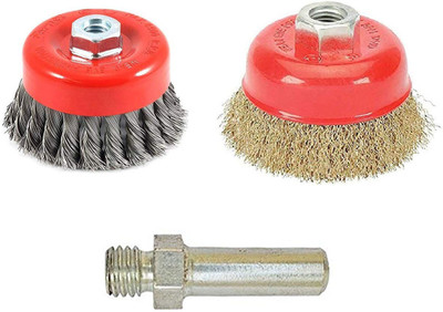 Kshivi Combo of Twisted Cup Brush and Non Twisted Cup Brush With Drill Attachment Power & Hand Tool Kit(3 Tools)