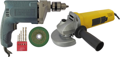 DUMDAAR Heavy 10mm 350W Drill machine 5pc Masonry & 900 W Angle Grinder Power & Hand Tool Kit(4 Tools)