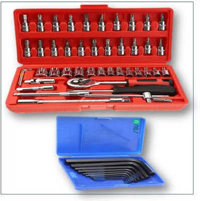 NBS NBS Box Allen Key-Hex and 46 Piece Goti Set Hand Tool Kit(55 Tools)