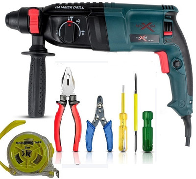 NSK TOOLS 2 in 1 Screw driver, 5 Mtr Measuring tape Tool Kit Rotary Hammer Drill Power & Hand Tool Kit(6 Tools)