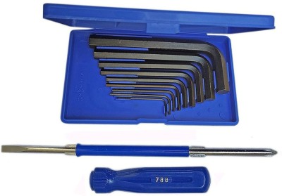 Inditrust new Heavy duty 9pc Hex Allen key set and 2in1 Screwdriver (Pack of 2) Hand Tool Kit(10 Tools)