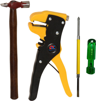 Digital Craft Automatic Wire Stripper,6Inch 2 In 1 Screw Driver,Hammer 200 gm Hand Tool Kit(3 Tools)