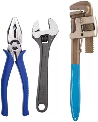 Tools Titan Heavy duty 12 inch Pipe Wrench 8 inch Plier and 8 inch Adjustable Wrench Power & Hand Tool Kit(3 Tools)