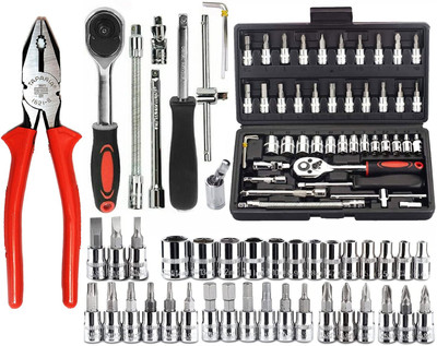 GreenGoodies 49 in 1 Pcs Tool Kit & Screwdriver and Socket Set, Combination Tool Case Hand Tool Kit(46 Tools)