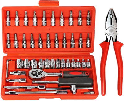 Zroof 46 in 1 Pcs Tool Kit Piler for Set Socket Set Wrench Set Bike Tool Kit Set Hand Tool Kit(46 Tools)