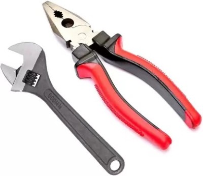 One Stop Shop Adjustable Wrench Black Phosphate Finish and Combination Plier Power & Hand Tool Kit(2 Tools)