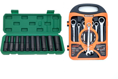 ALYRATOOLS 2-Piece Ratcheting Spanner Set Socket Set Hand Tool Kit(2 Tools)