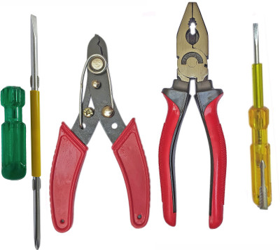 Inditools 4pc Hand tool kit Plier 2in1 Screwdriver wire cutter & Electric Tester Hand Tool Kit(4 Tools)