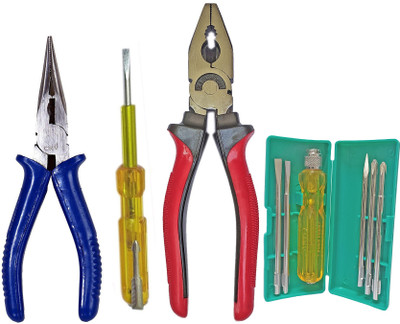 Inditrust 1pc Nose plier 1pc Electric Tester 1pc Plier and 6pc Screwdriver set Hand Tool Kit(4 Tools)