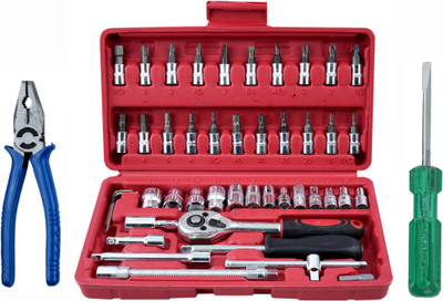 ALYRATOOLS 2-Piece Ratchet Socket Set with Plier and Flat Screwdriver Hand Tool Kit(3 Tools)