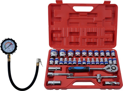 ALYRATOOLS Pro 2-Piece Socket Wrench Set with Air Pressure Gauge Hand Tool Kit(2 Tools)