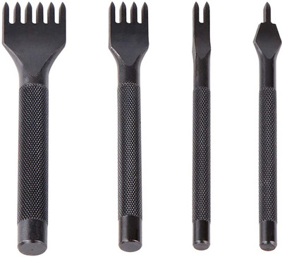 Power Up Steel Leather Craft Diamond Chisel, Hole Stitching Punch Tool Prong (Black) Hand Tool Kit(4 Tools)