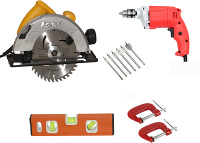 Digital Craft C7 185mm Electric Circular Saw,10mm 450W Drill Machine,2' Clamp,12' Spirit Level Power & Hand Tool Kit(5 Tools)