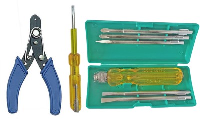 Inditrust Multi type 6pc Screwdriver set with 1 Electric Tester and 1 Wire cutter Hand Tool Kit(3 Tools)