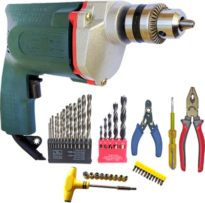 Inditrust New Electric Drill machine 13pc Hss 5pc Wood Plier Tester Wire cutter Socket set Power & Hand Tool Kit(7 Tools)