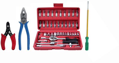 ALYRATOOLS 2-Piece Socket Tool Kit with Wire Stripper, Plier & Tester Hand Tool Kit(4 Tools)