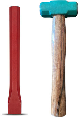 Toolsbae - Hand Tool Set of 2 With Sledge Hammer With Wooden Handle & Flat Cold Chisel Hand Tool Kit(2 Tools)