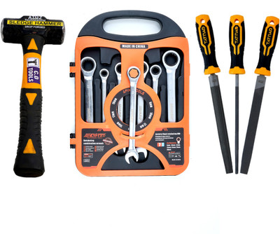 ALYRATOOLS 3Pc Spanner Set Sledge Hammer 3Pc Metal File Set Hand Tool Kit(3 Tools)